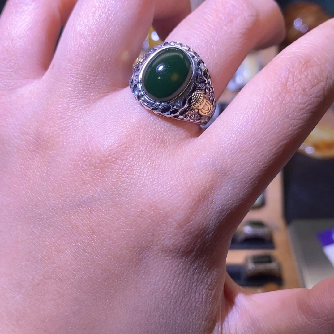 蓝珀戒指银S925镶嵌西**翔