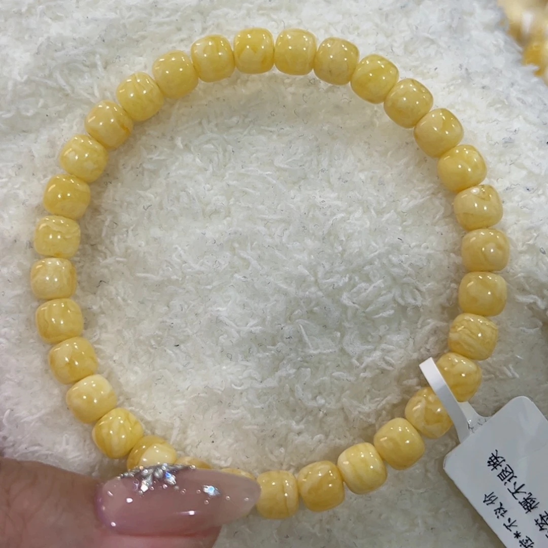 蜜蜡手链未镶嵌春****心6.5m黄白花老型手串