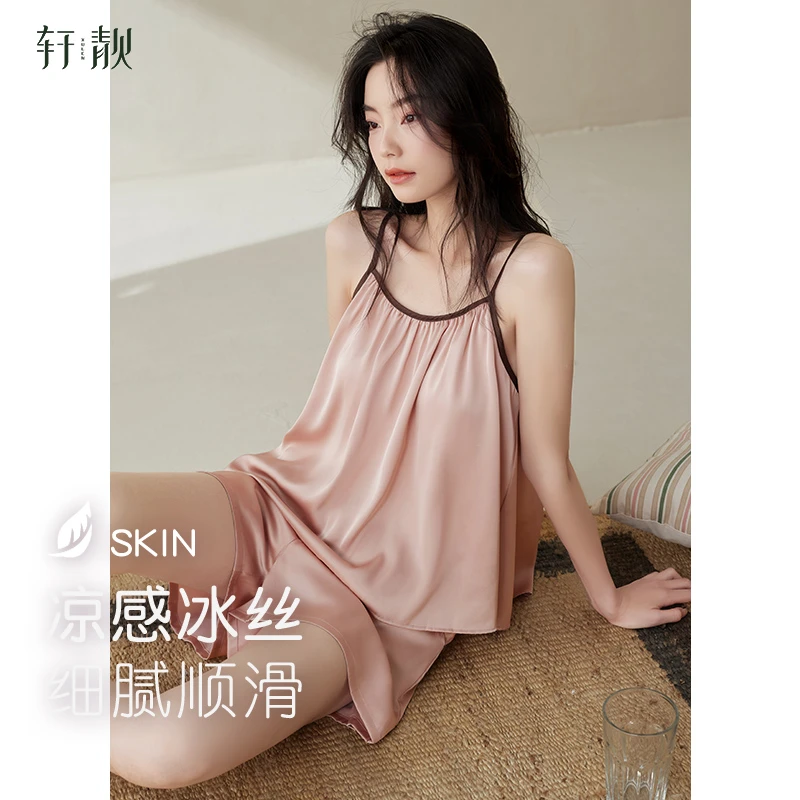 【冰丝】甜美睡衣女夏季凉感超薄款吊带短裤套装高级感仿真丝绸吊带