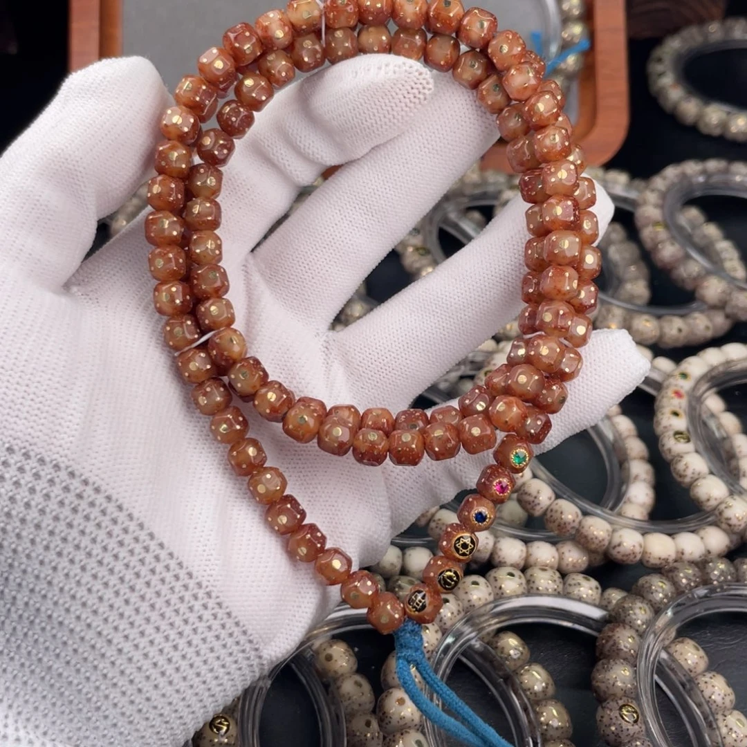 星月菩提手串原生态纯天然钻面无相黑金星月108