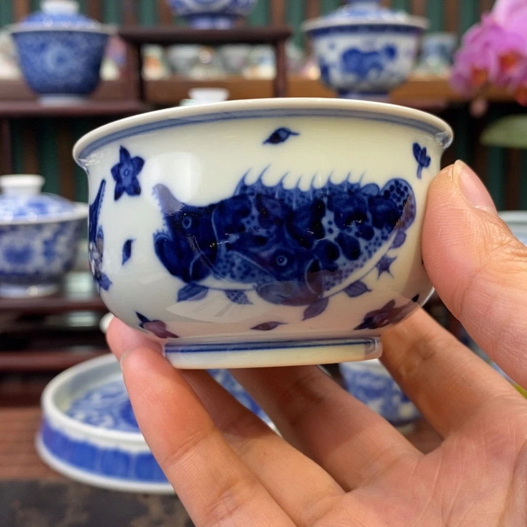 手工陶瓷柴窑桃花鱼炉氏杯