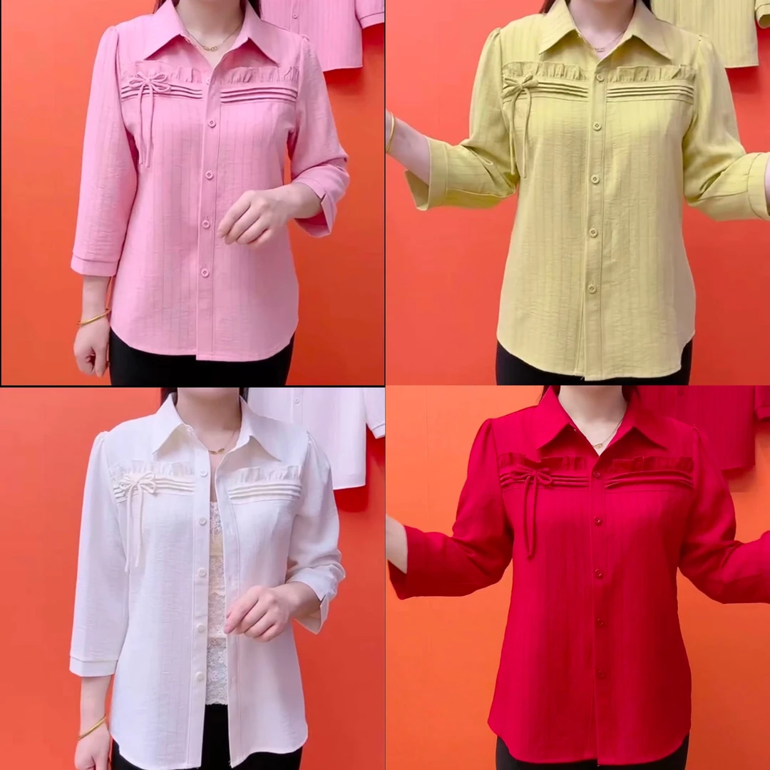 时尚新款翻领八分袖妈妈衫