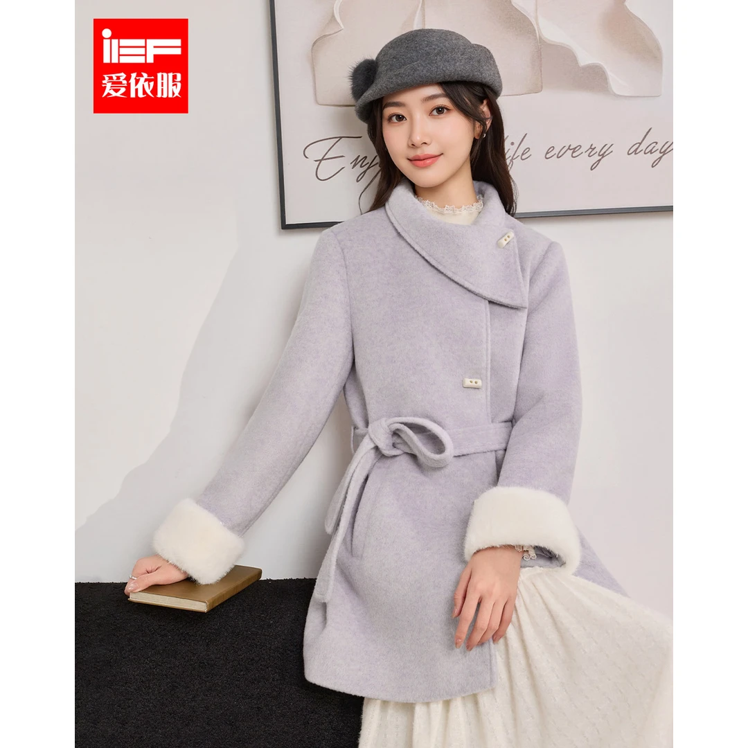 IEF/爱依服2025冬季新款呢绒气质收腰显瘦外套大衣名媛