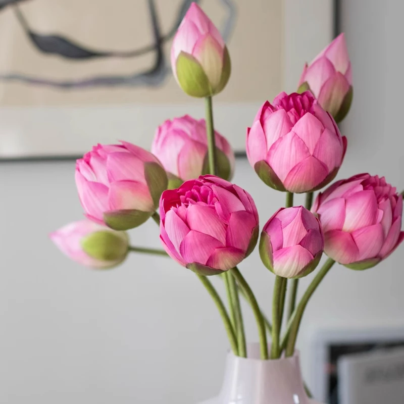 荷花仿真花新中式莲花花束高档假花摆件客厅插花摆设花艺莲蓬道具