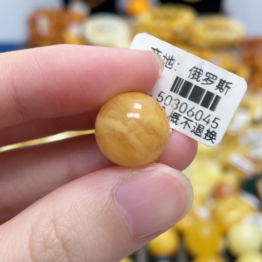 蜜蜡未镶嵌珠宝奇石圆珠鸡油红满蜜满蜡虎皮妖花14.5m m