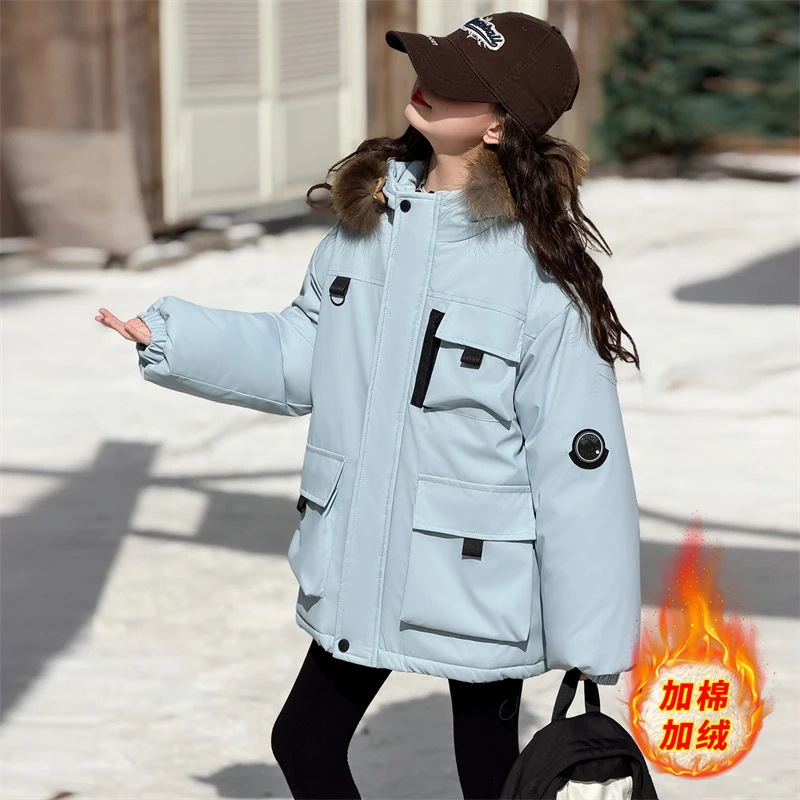 女童冬装外套2025新款休闲加绒夹棉中大童女孩冬季棉袄加厚保暖潮