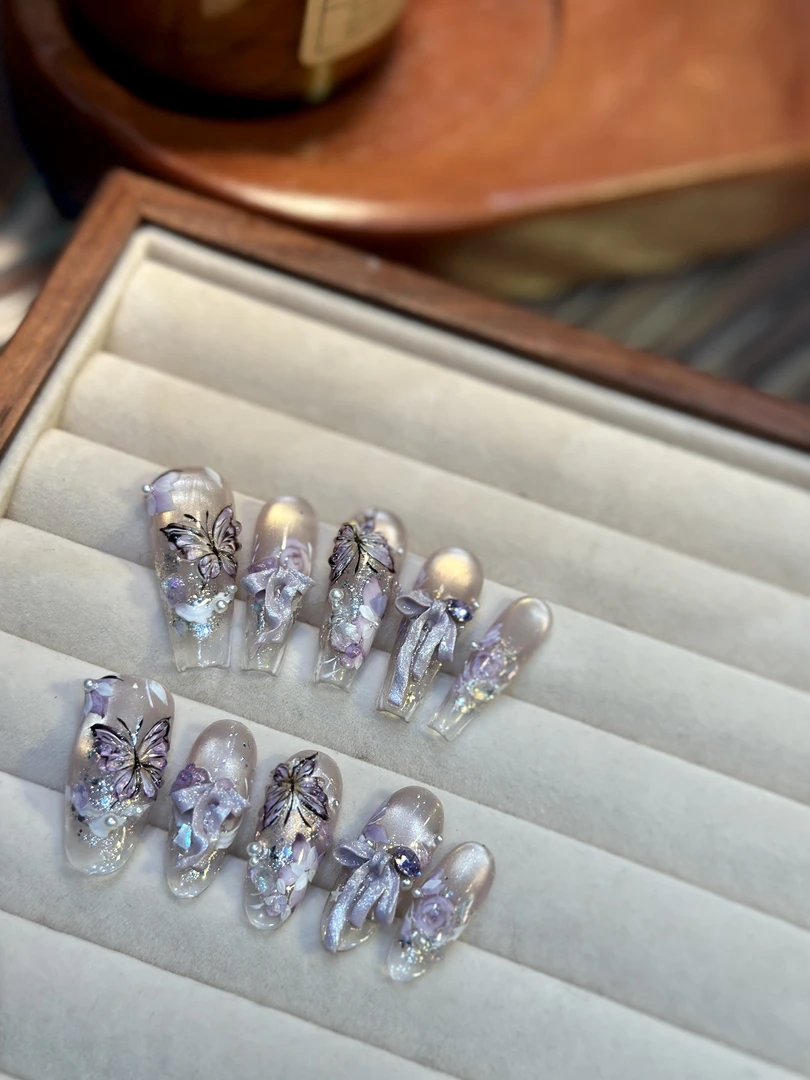 白菜家紫晶蝶手工穿戴甲