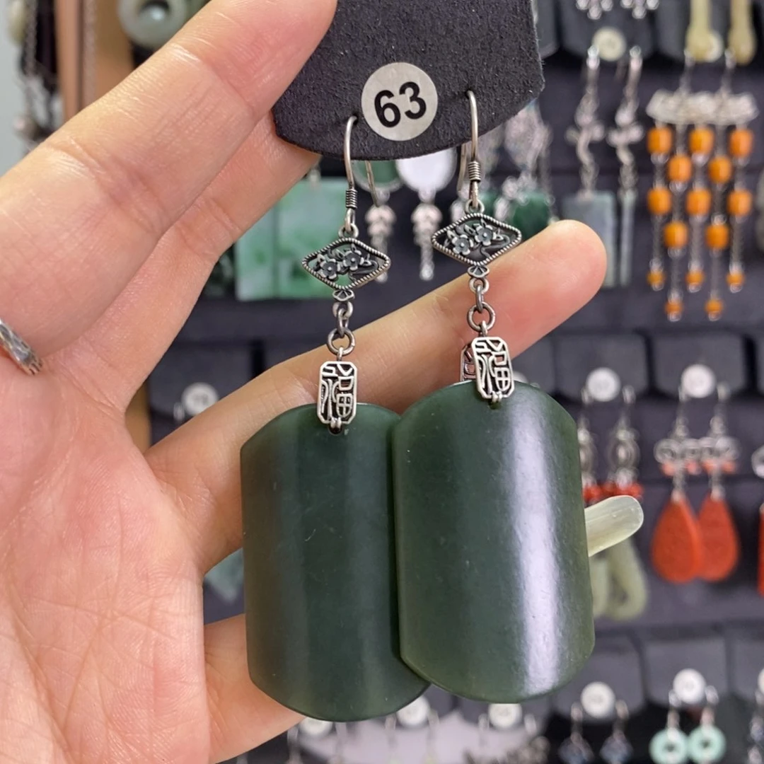 和田玉耳饰银S925镶嵌小****号X02