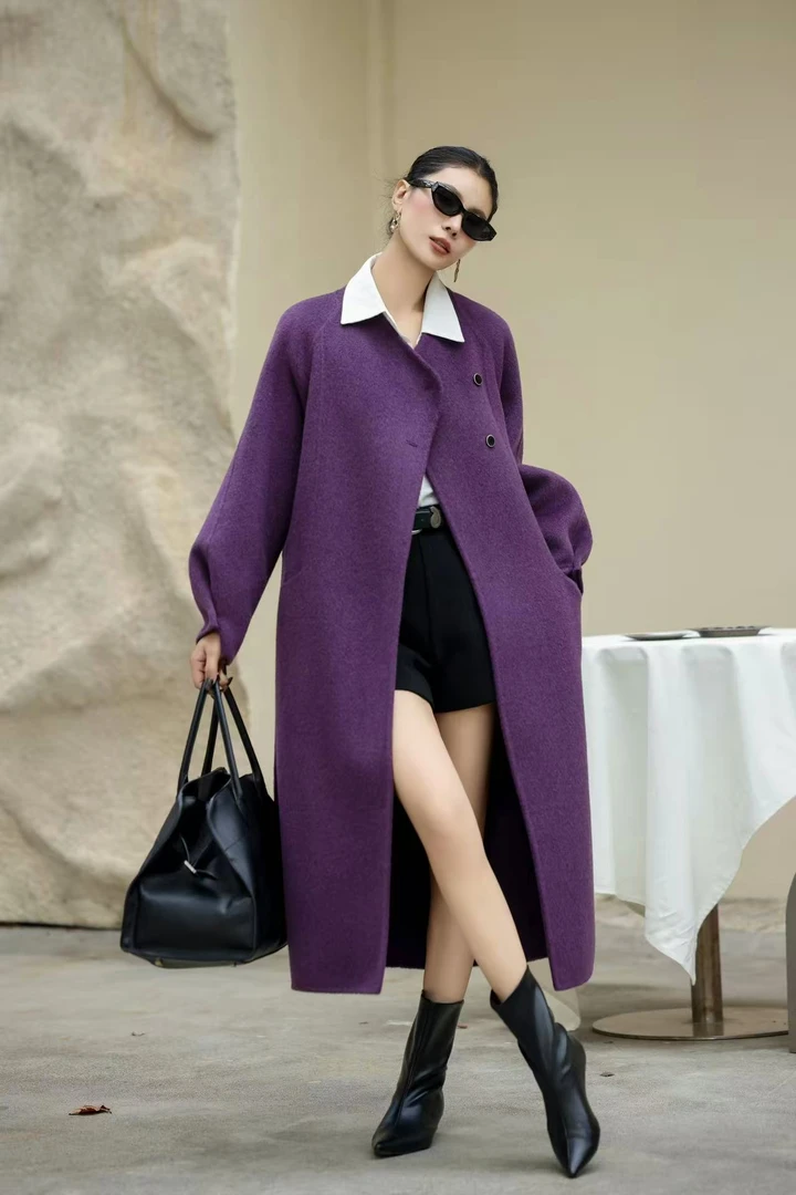 【叶老板】骆驼绒绵羊毛时尚系带显瘦秋冬中长款毛呢外套长袖女576