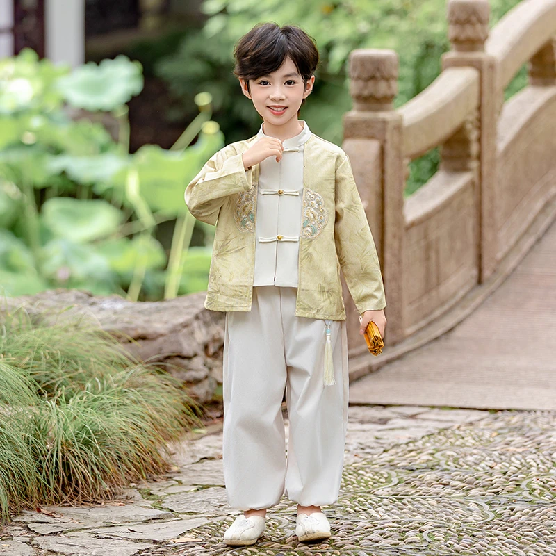 日常新中式男童汉服长袖古风套装小少爷2025新款秋季改良帅气古装