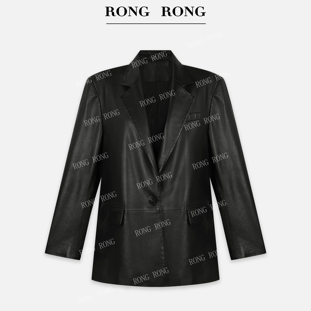 溶溶T【秀场主调】RONGRONG 100绵羊皮高级感硬朗廓形西装皮衣2360