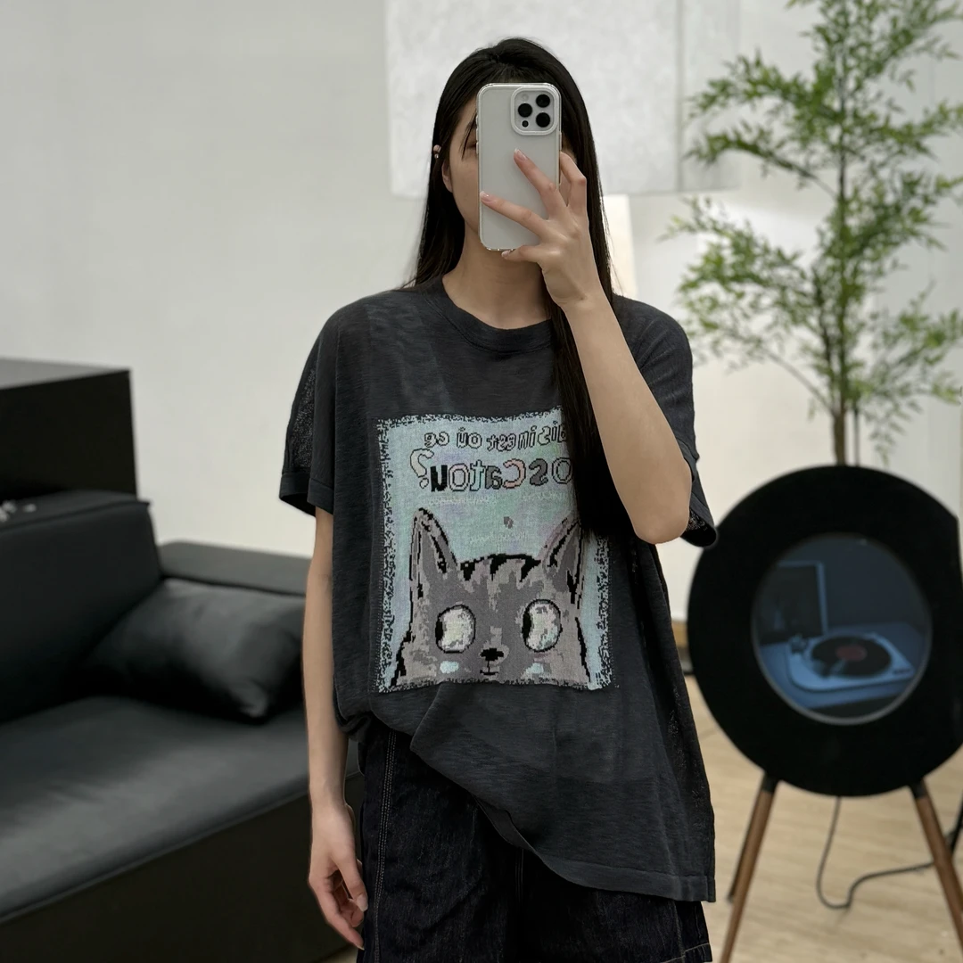 JUANJUAN自制前身小猫咪做旧短袖