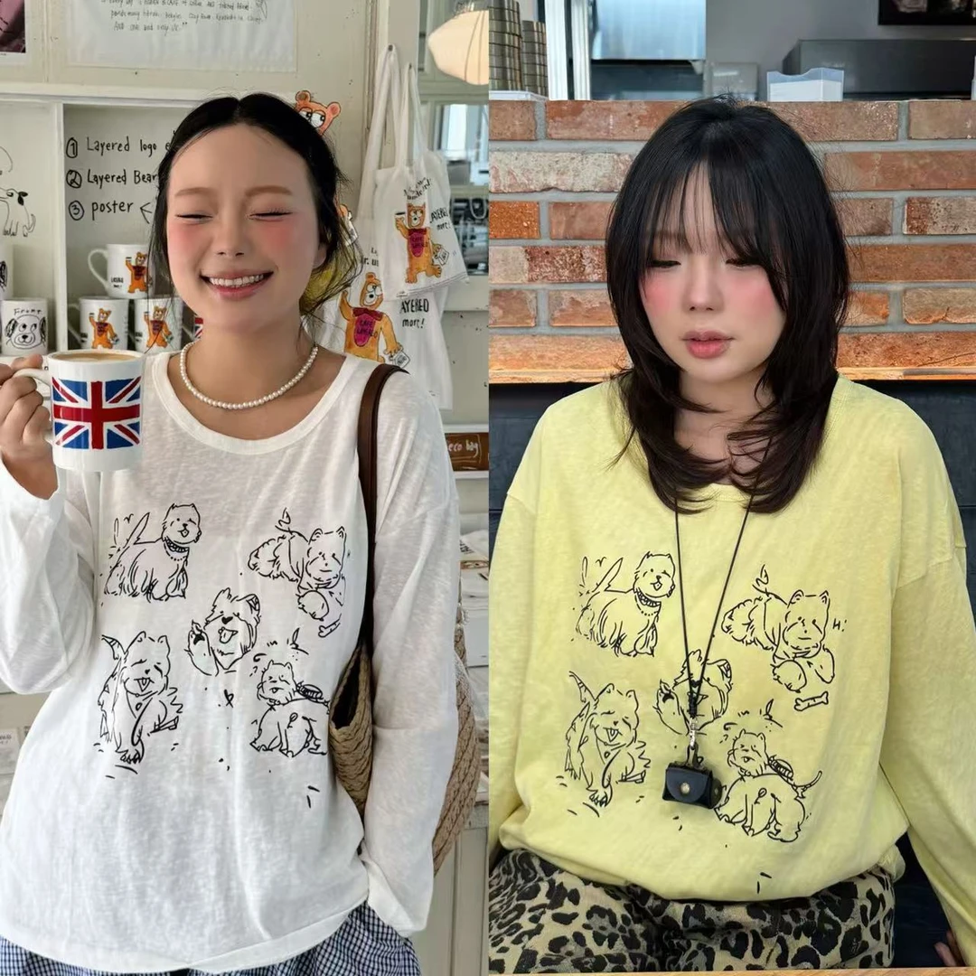 2025春季薄款慵懒风防晒罩衫圆领涂鸦长袖T恤33657