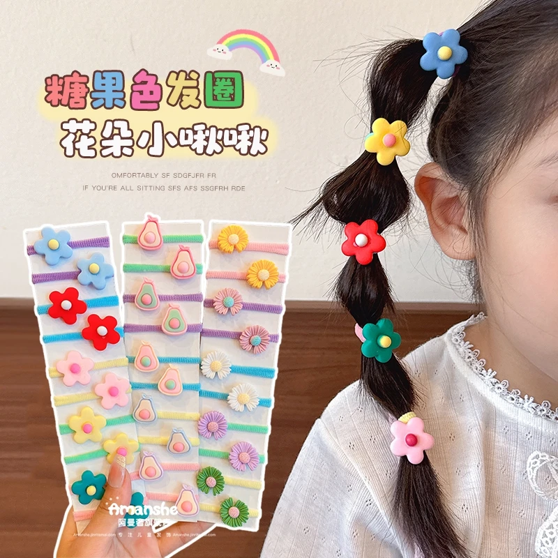 婴童宝宝扎发皮筋儿童不伤发可爱卡通头绳泫雅风小花韩版发饰发圈