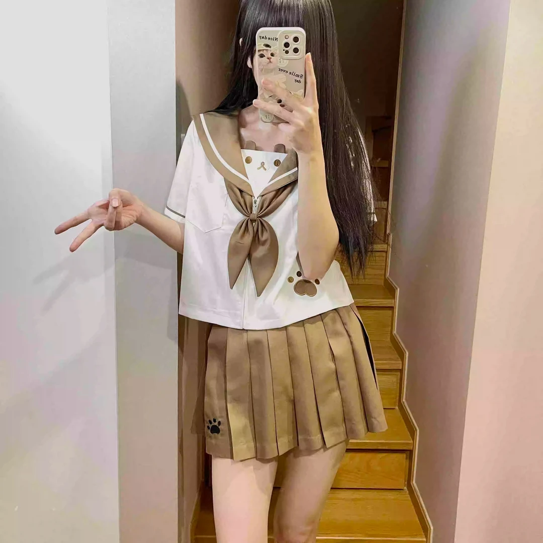 小笨熊水手服JK制服学院软妹短袖套装女夏季幼稚园萌系泡芙熊狗爪