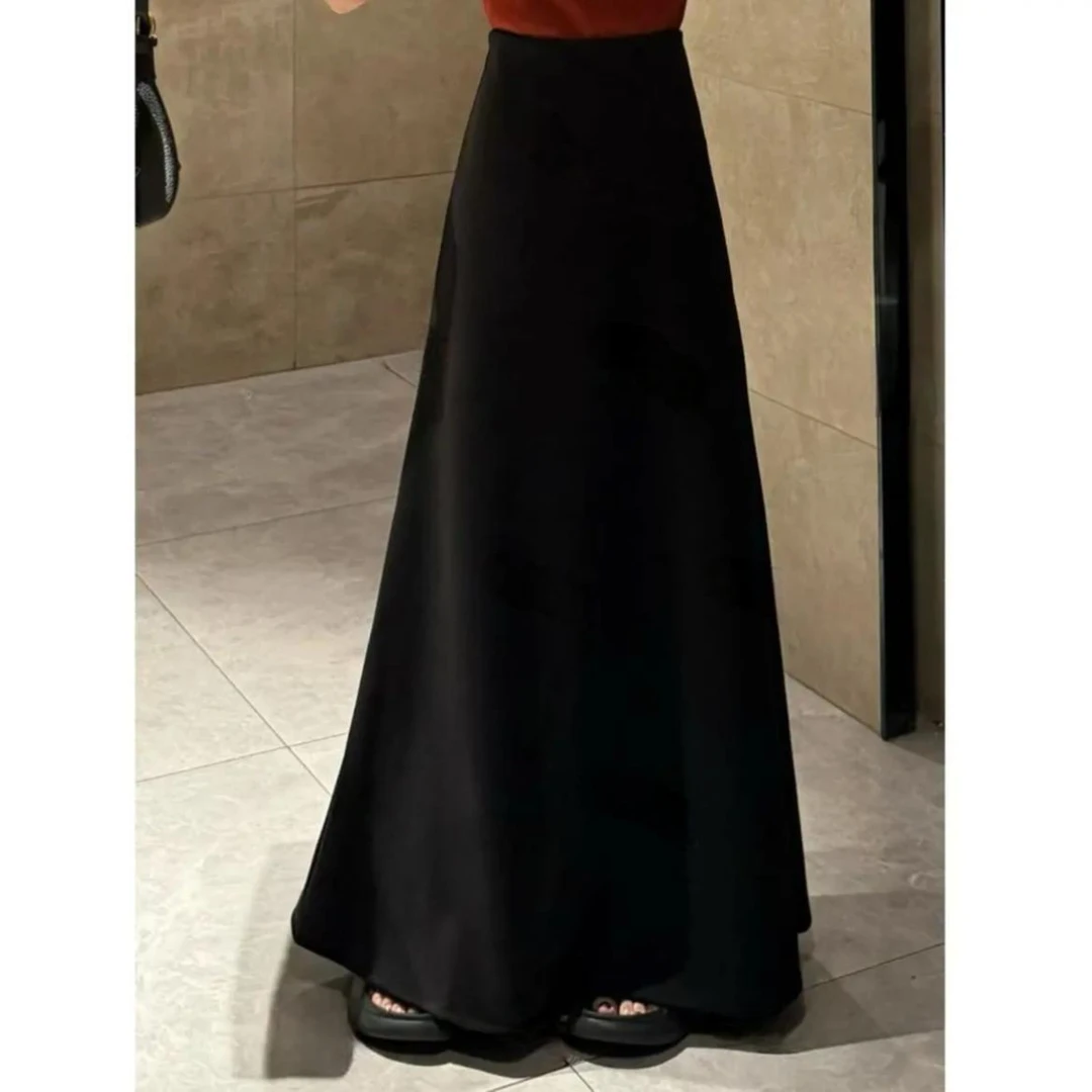 秋冬新款显瘦高腰毛呢A字半身裙法式时尚气质长裙黑色休闲大摆裙