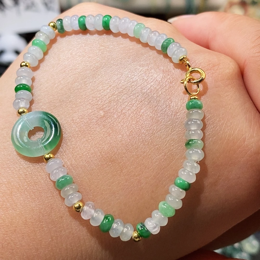 翡翠未镶嵌颈饰飘花平安扣手链16