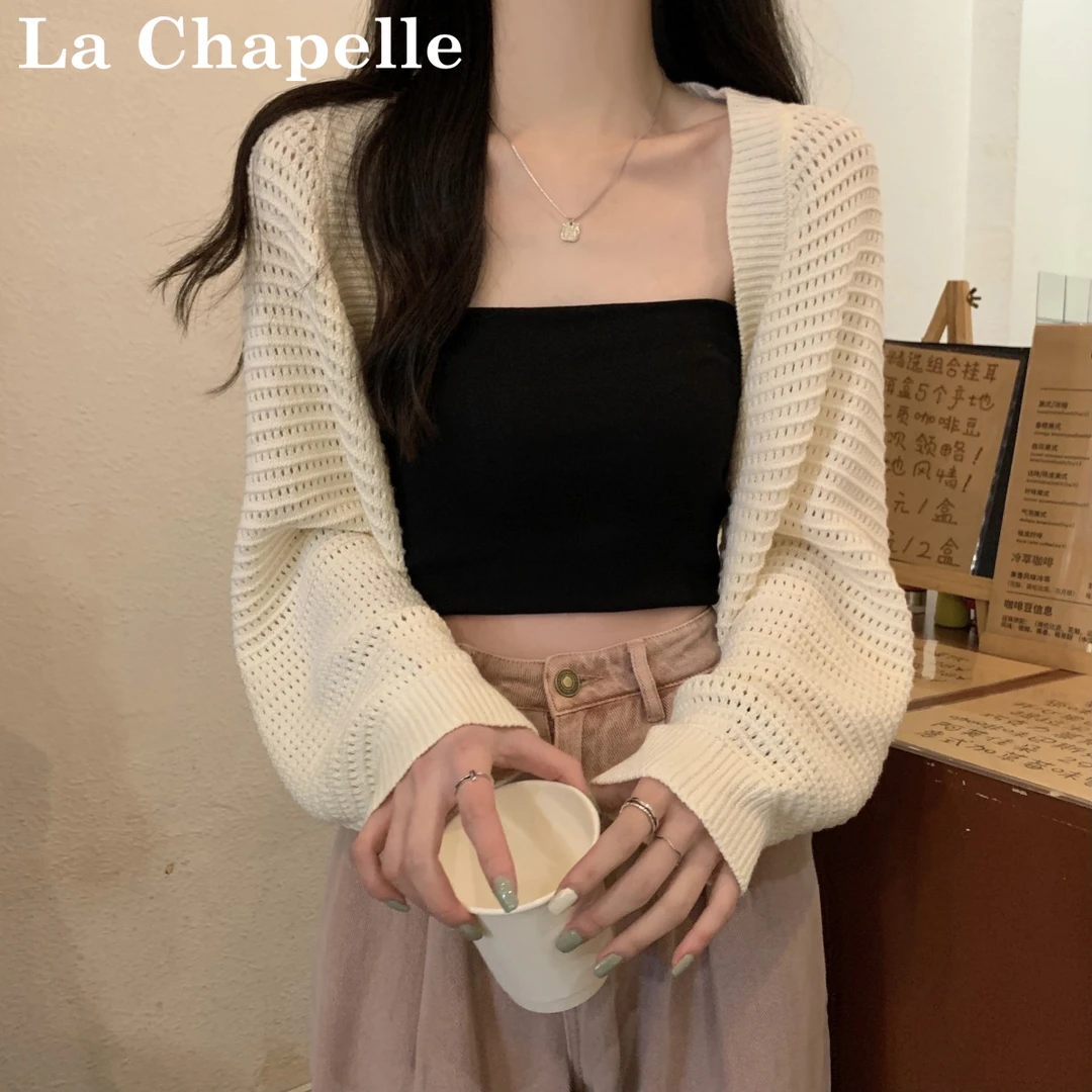 拉夏贝尔韩版镂空短款针织开衫女2025秋季新款长袖上衣外搭小外套