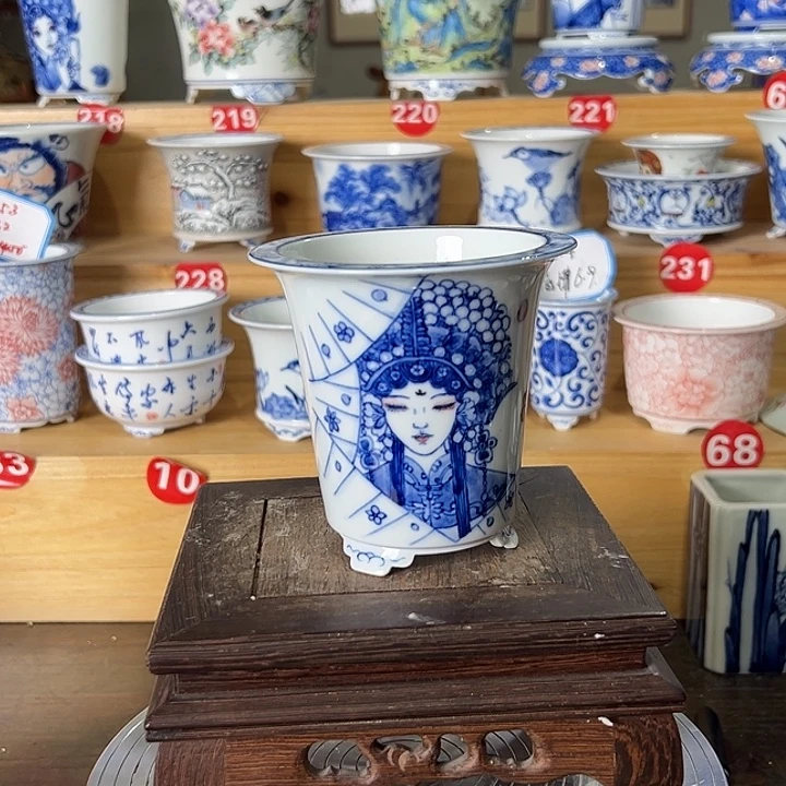 墨奈手绘陶瓷花盆内口7.5高9