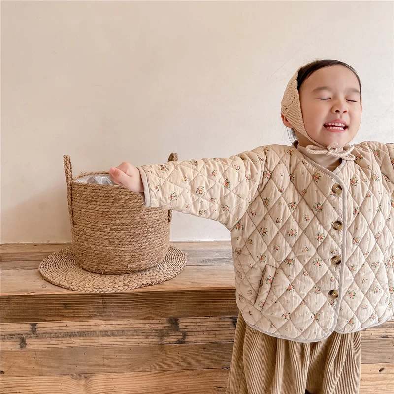 ab.baby女童秋冬装【夹棉碎花】韩版绗棉棉衣女宝宝冬款外套棉服