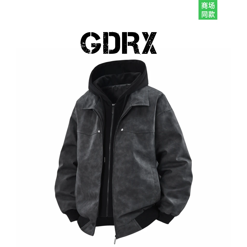 GDRX美式假两件青少年夹克2025春季新款休闲百搭宽松上衣情侣外套