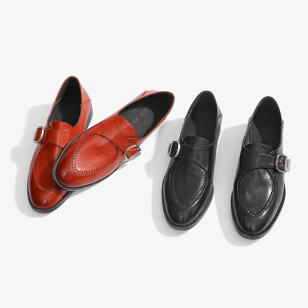 豆豆鞋英伦圆头一脚蹬乐福鞋休闲鞋皮带扣英伦风真皮时尚春季复古