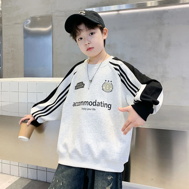 男中大童春秋款卫衣字母印花2025新款圆领卫衣美式春秋装衣服潮帅