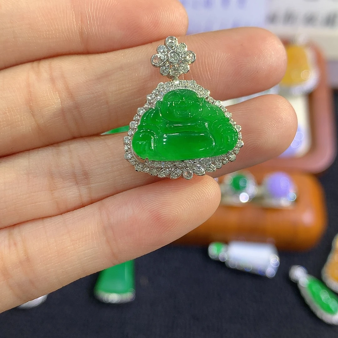 翡翠18K金镶嵌吊坠(不含链)佛公