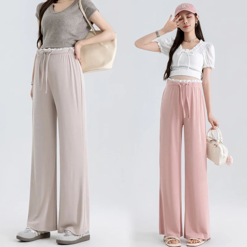 夏季凉感冰丝孕妇阔腿裤蕾丝新款宽松休闲裤百搭薄款拖地直筒裤子