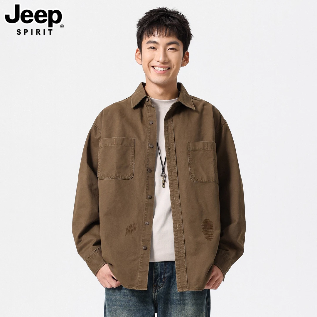 JEEPSPIRIT美式工装复古衬衫男款秋季百搭长袖休闲百搭潮流外套