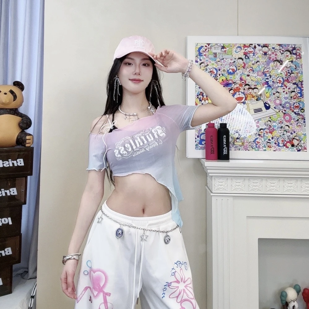 CBXLAB街舞潮牌斑驳哥特渐变上衣短袖辣妹休闲夏季时尚印花【达人】