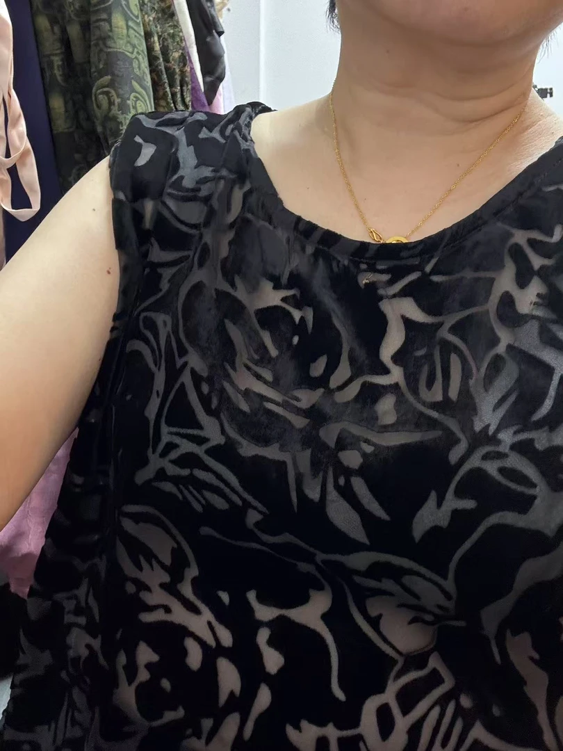宽松型背心女士夏季烧花桑蚕丝丝绒复古风ins风洛丽塔丁达尔风