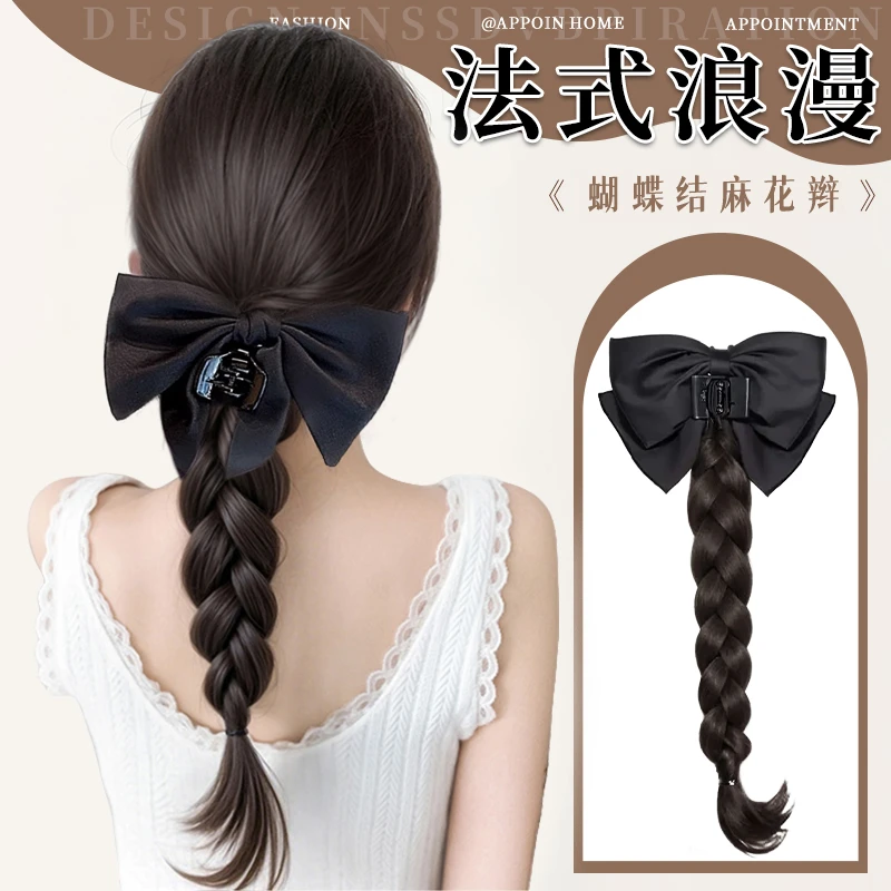 假发辫子抓夹女新中式麻花辫马尾夹子扭扭拳击辫百搭蝴蝶结发饰