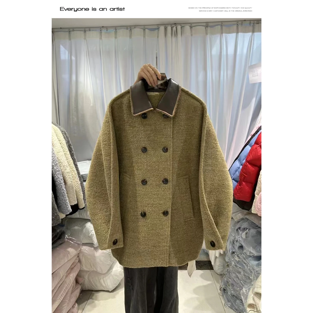 88131复古休闲翻领西装人字纹百搭气质羽绒外套