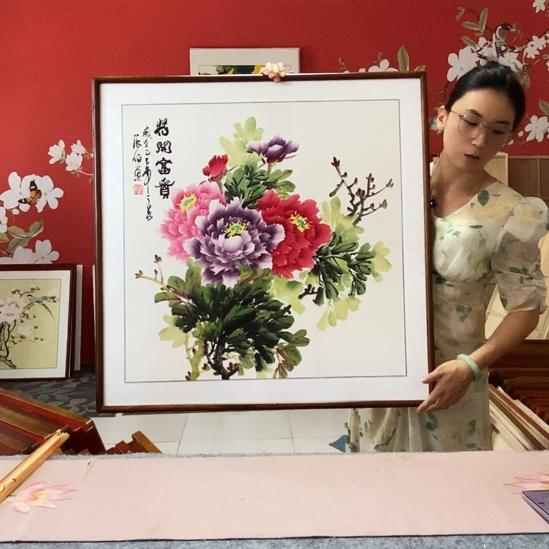 国画手写手绘带框包邮82✖️82国画作品