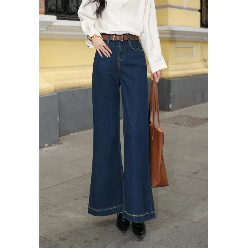 丁佳欣【到時見】港风复古阔腿牛仔长裤女高腰百搭裤子JC1988327