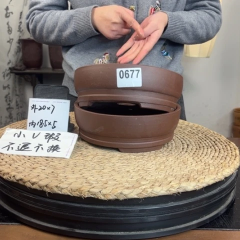 紫砂花盆微瑕圆2只0677