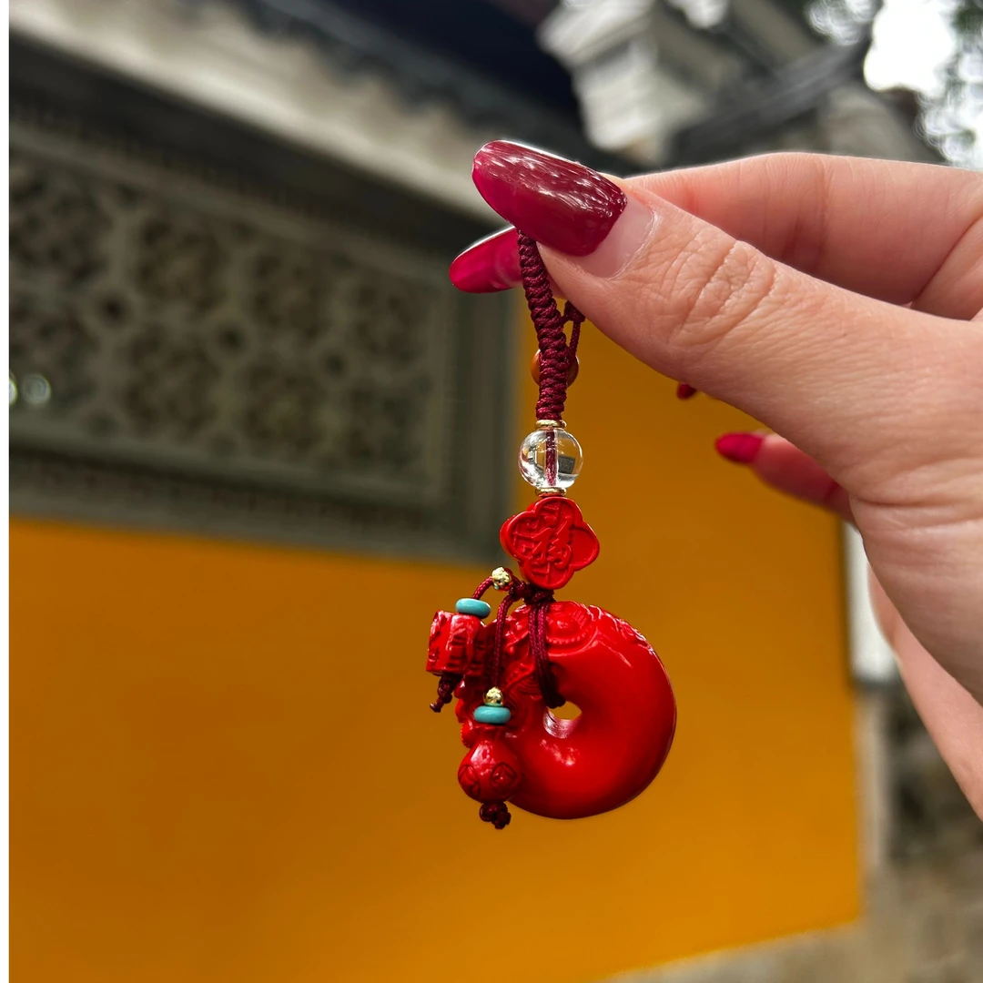 含辰砂工艺品普陀山朱砂狮子平安扣挂件