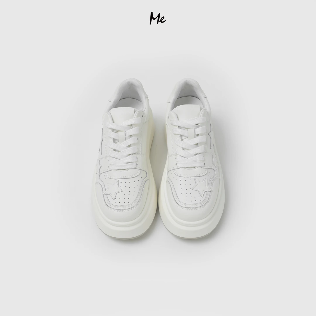ME【星星小白鞋】定制亮面摔纹牛皮厚底增高防滑百搭鞋子MESS0706