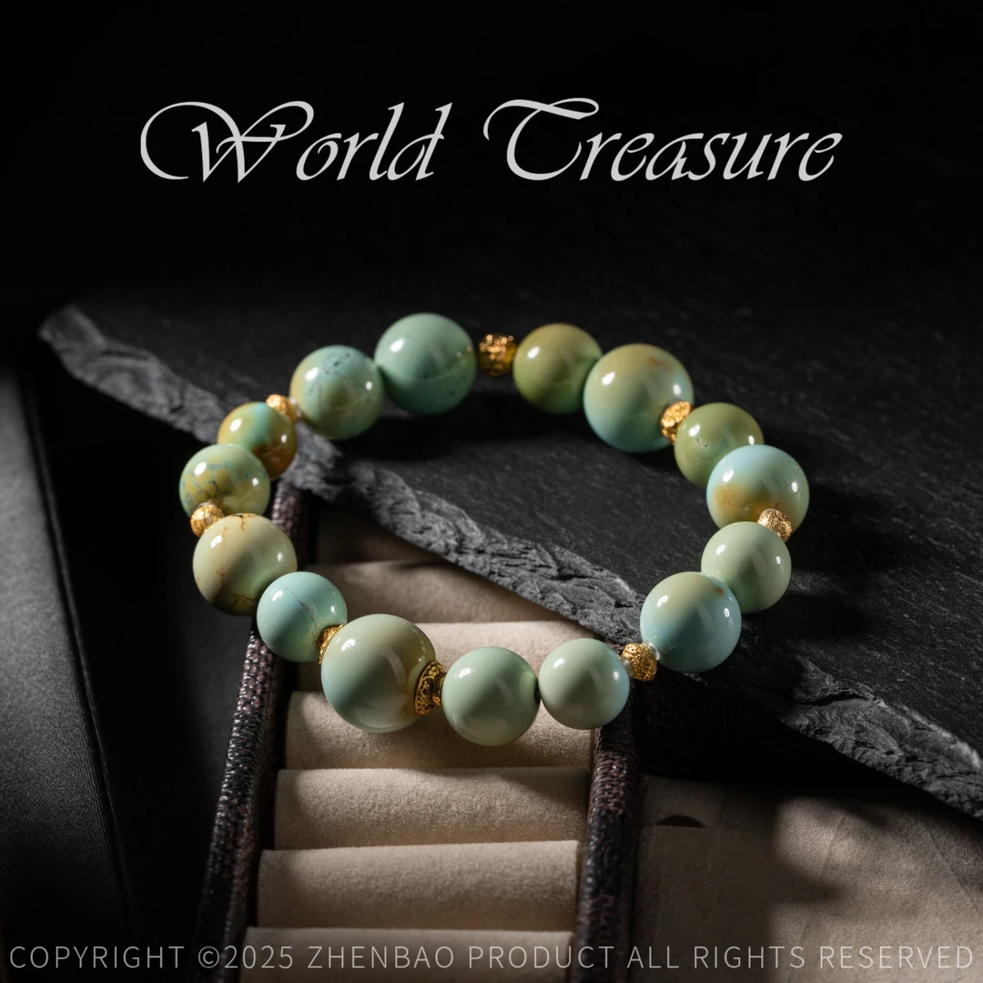 【世间臻宝】传承级·特色绿松石圆珠手串/Q3216/多样性发一/9mm+/孤