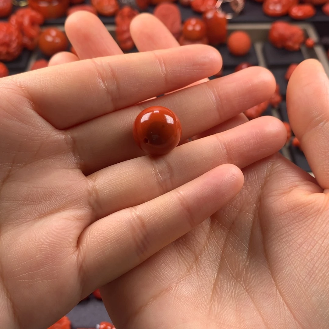 南红玛瑙圆珠单珠15MM+未镶嵌玩**恭