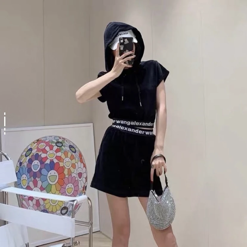 全新未使用 COACH/蔻驰 3749/alexander wang 亮黑连帽短袖/XS码