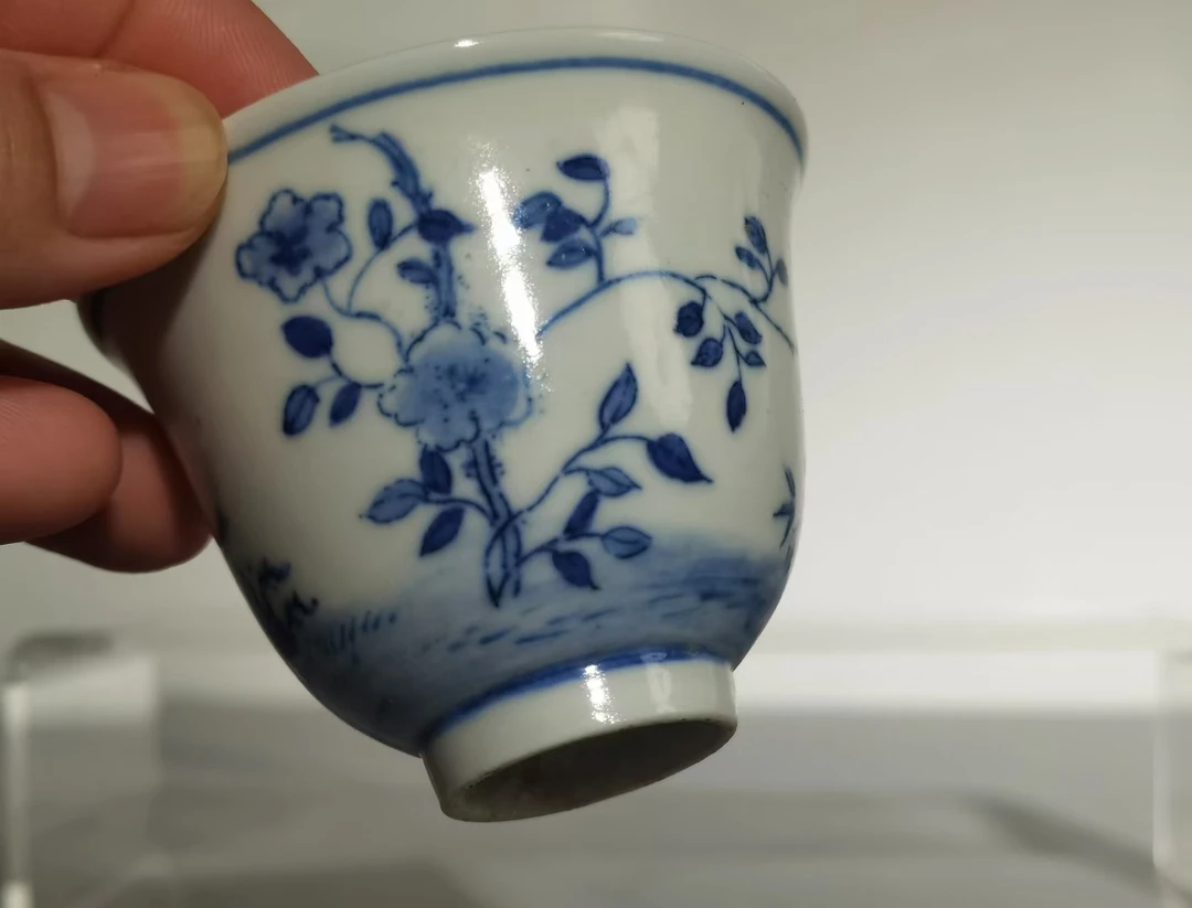 老龙窑主人杯青花若深珍藏杯十一月月季花不随千种尽独放一年红