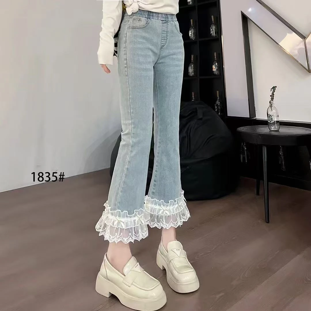 弹力九分微喇裤牛仔裤女2025年春季弹力小众窄版显瘦八分裤1835
