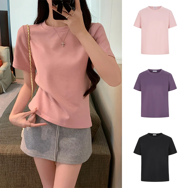 Moses Queen/魔西女王夏季正肩圆领休闲短袖t恤宽松显瘦百搭上衣