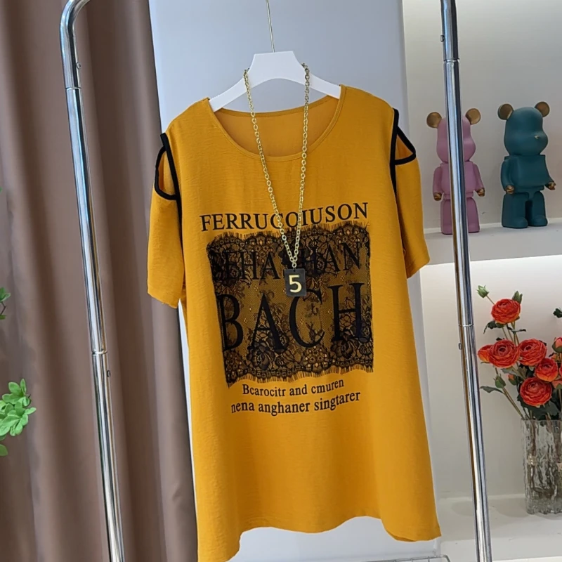 2018设计袖蕾丝拼接短袖上衣夏季休闲百搭大板宽松显瘦中长款T恤