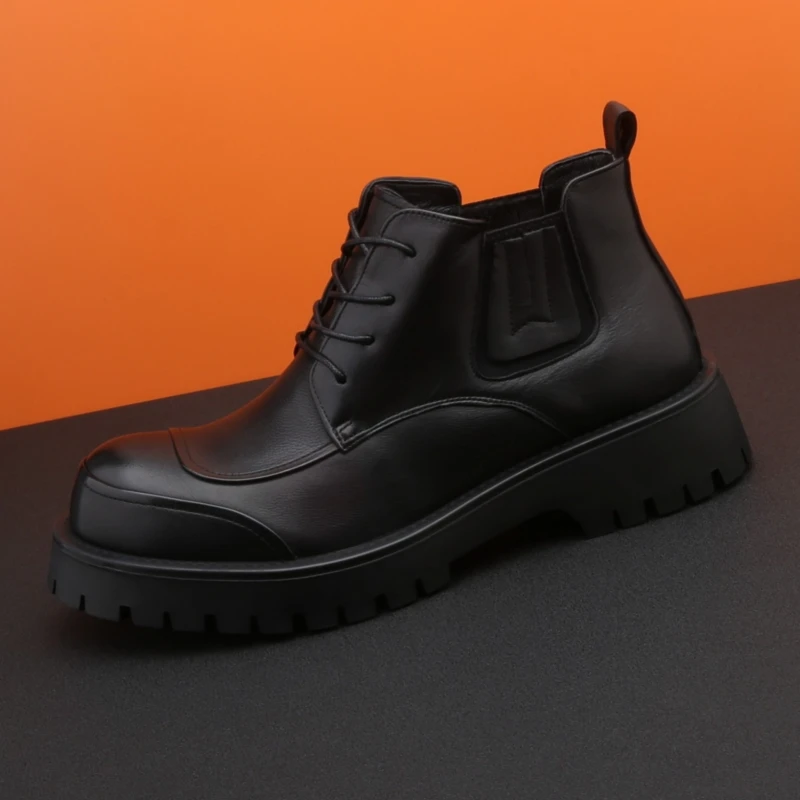 冬季加绒保暖马丁靴男款切尔西靴真皮百搭黑色休闲高帮皮鞋男棉鞋