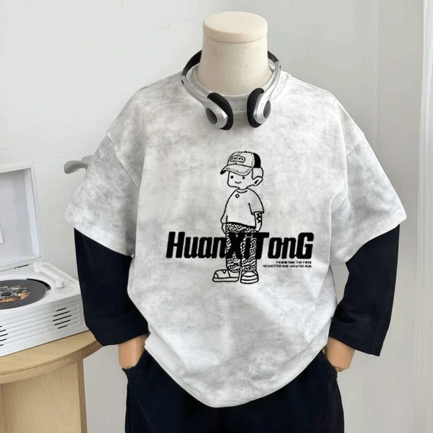 男童T恤长袖2025新款儿童打底时髦两件纯棉春秋春装体恤爆款上衣t