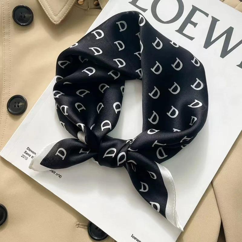 100%桑蚕丝【D字母黑色】53方巾单面真丝丝巾时尚百搭女士气质A030