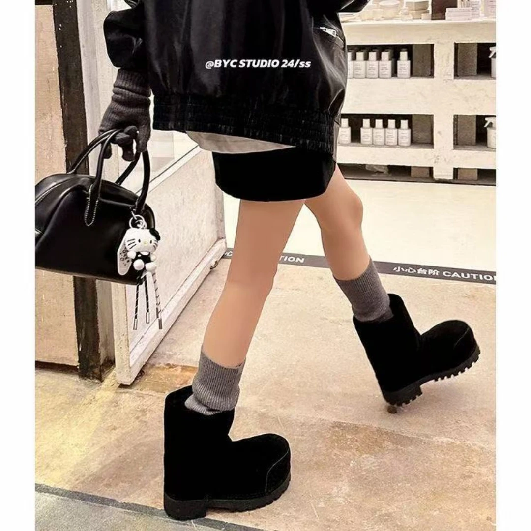 ZHIYU 大头圆头鞋 丑萌松糕底 短筒女雪地靴4cm